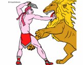 Dibujo Gladiador contra león pintado por uzuri