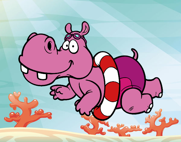 Dibujo Hipopótamo nadando pintado por superbea