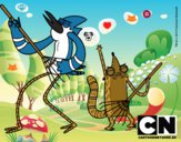 Dibujo Mordecai y Rigby pintado por camilak123