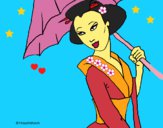 Dibujo Geisha con paraguas pintado por LunaLunita