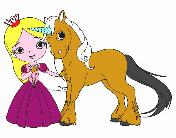 Dibujo Princesa y unicornio pintado por tilditus
