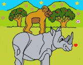 Dibujo Rinoceronte y mono pintado por LunaLunita
