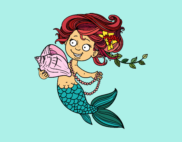 Dibujo Sirena con caracola y perlas pintado por tilditus