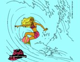 Barbie practicando surf