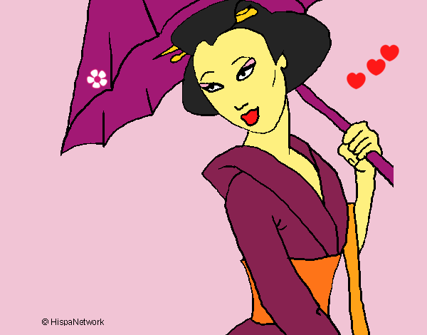 Dibujo Geisha con paraguas pintado por tilditus