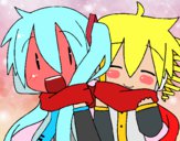 Miku y Len con bufanda