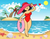 Dibujo Mujer en playa pintado por LunaLunita
