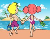 Dibujo Niña y niño en la playa pintado por ginger