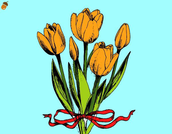 los tulipanes naranjas con lazo