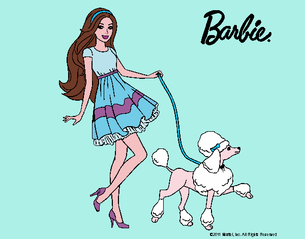 Barbie paseando a su mascota