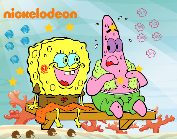 Bob Esponja y Patricio en bañador