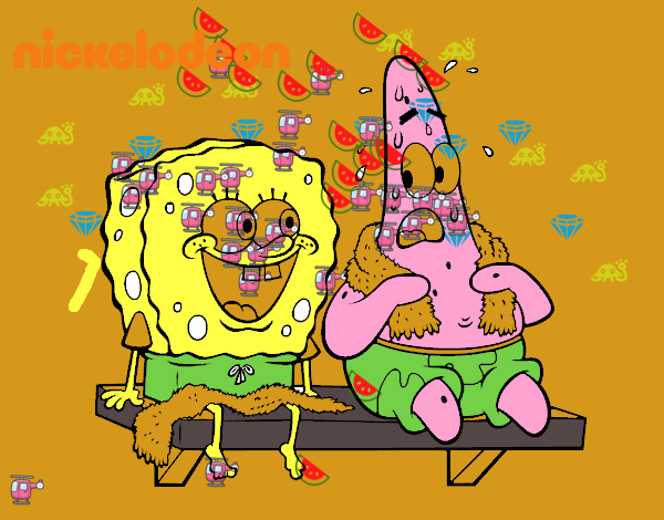 Bob Esponja y Patricio en bañador