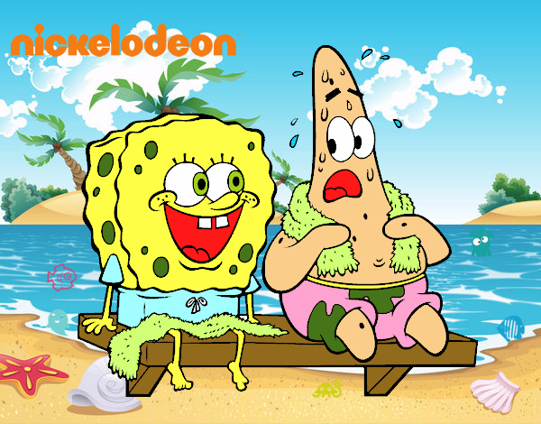 Bob Esponja y Patricio en bañador