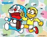 Dibujo Doraemon y Nobita corriendo pintado por gabrielcos