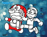 Dibujo Doraemon y Nobita corriendo pintado por gabrielcos
