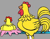 Dibujo Gallo y gallina pintado por Potte