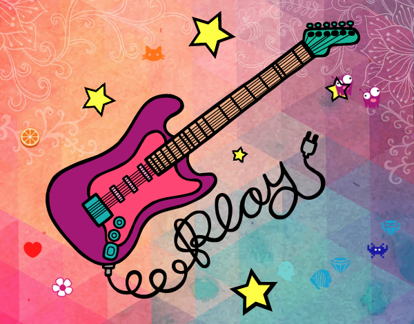 Dibujo Guitarra y estrellas pintado por damasia