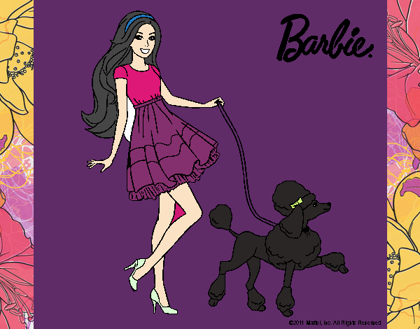 Barbie paseando a su mascota