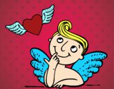 Cupido y corazón con alas