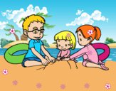 Dibujo Familia en la playa pintado por LunaLunita