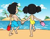 Dibujo Niña y niño en la playa pintado por SinaiV