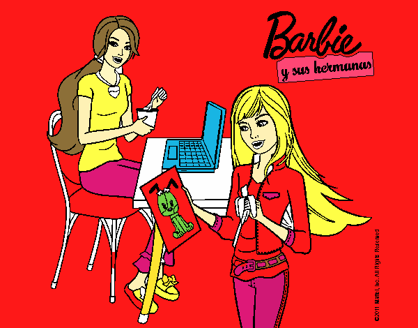 Barbie y su hermana merendando