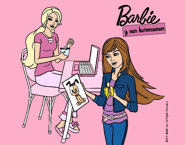 Barbie y su hermana merendando