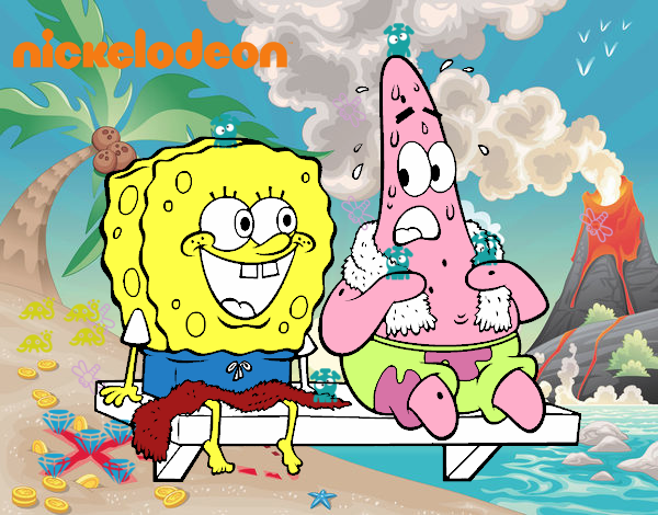 Bob Esponja y Patricio en bañador