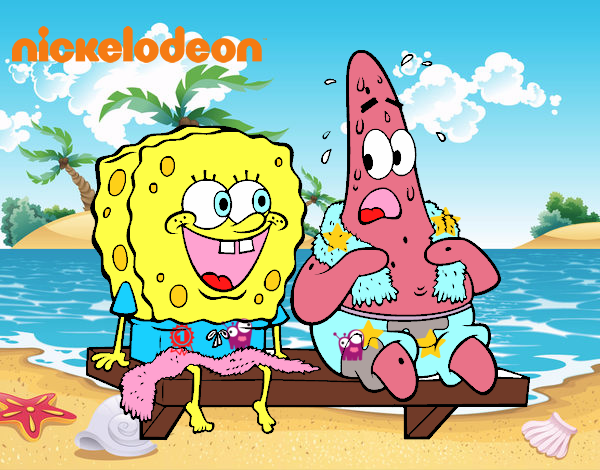 Bob Esponja y Patricio en bañador