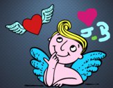 Cupido y corazón con alas