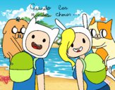 Dibujo Finn y Jake con Fionna y Cake pintado por kim