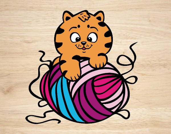 Dibujo Gato con ovillo de lana pintado por Nahism