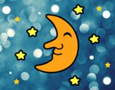 Dibujo Luna con estrellas pintado por LunaLunita