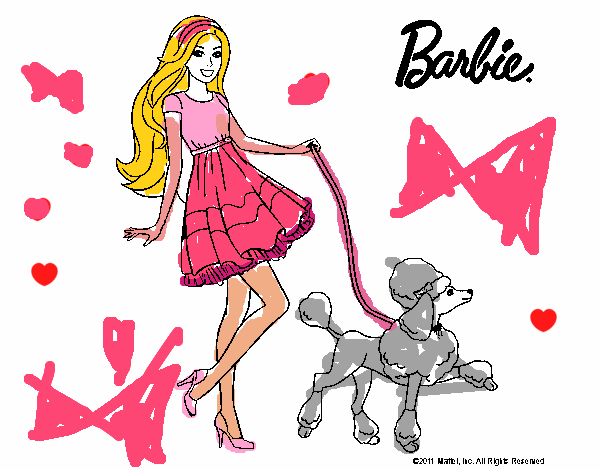 Barbie paseando a su mascota