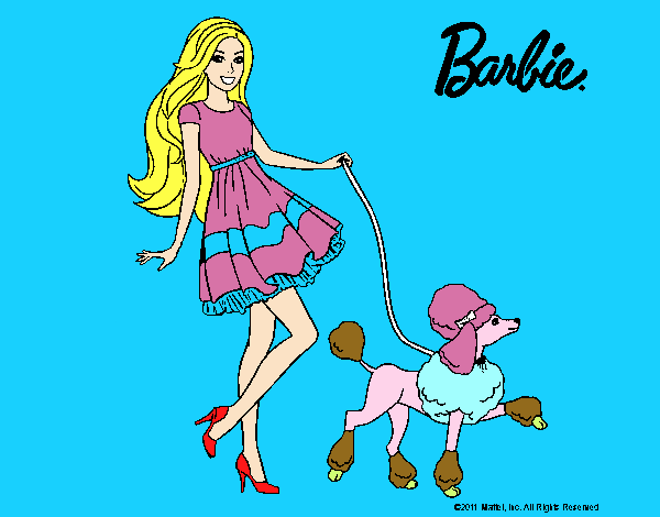 Barbie paseando a su mascota