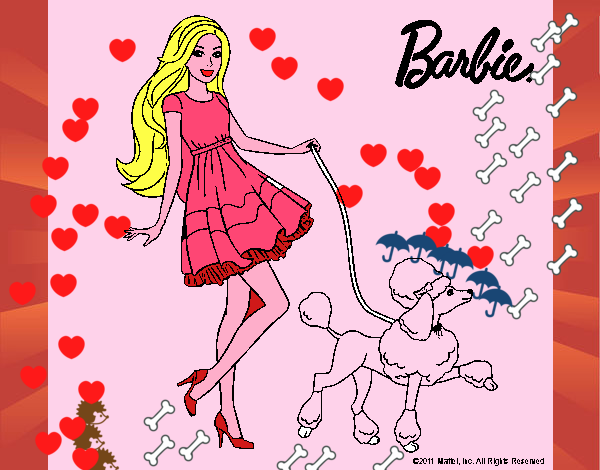 Barbie paseando a su mascota