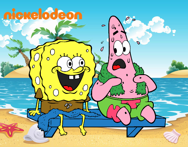 Bob Esponja y Patricio en bañador