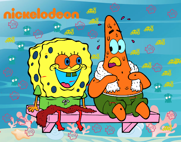 Bob Esponja y Patricio en bañador