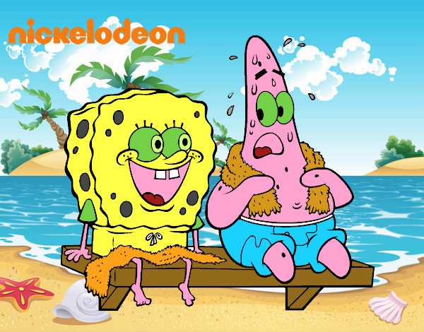 Bob Esponja y Patricio en bañador