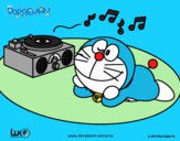 Dibujo Doraemon escuchando música pintado por kjdfshiudf