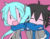 Miku y Len con bufanda