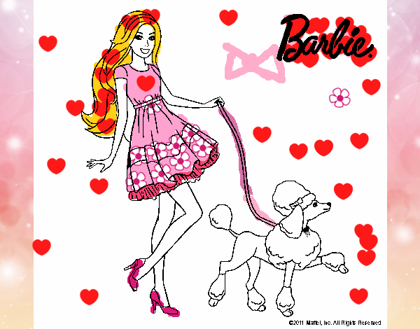 Barbie paseando a su mascota