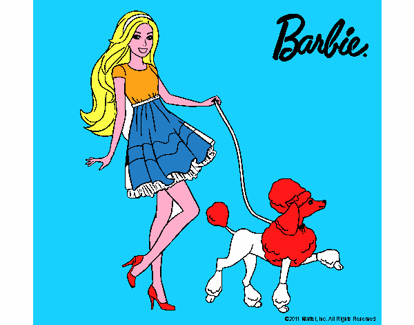 Barbie paseando a su mascota