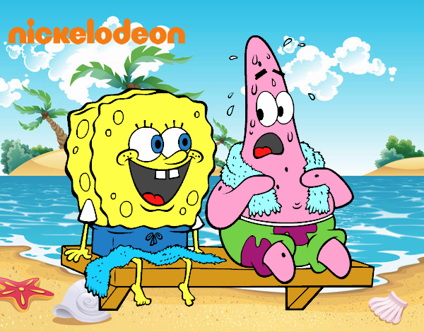 Bob Esponja y Patricio en bañador