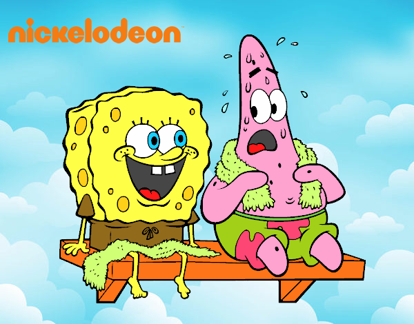 Bob Esponja y Patricio en bañador