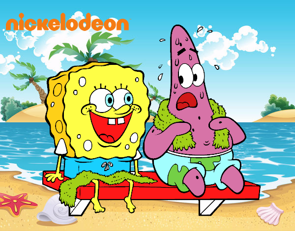 Bob Esponja y Patricio en bañador