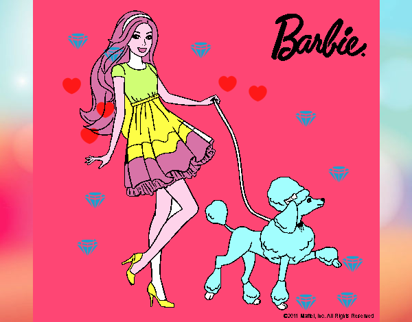 Barbie paseando a su mascota