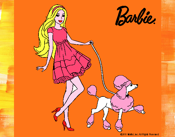 Barbie paseando a su mascota