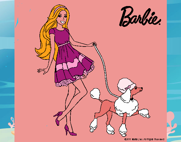 Barbie paseando a su mascota