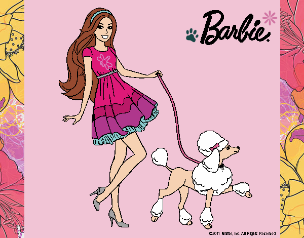 Barbie paseando a su mascota